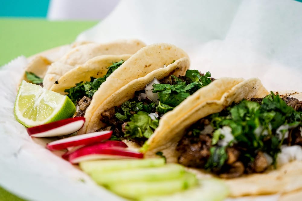 Street tacos with lime and radish